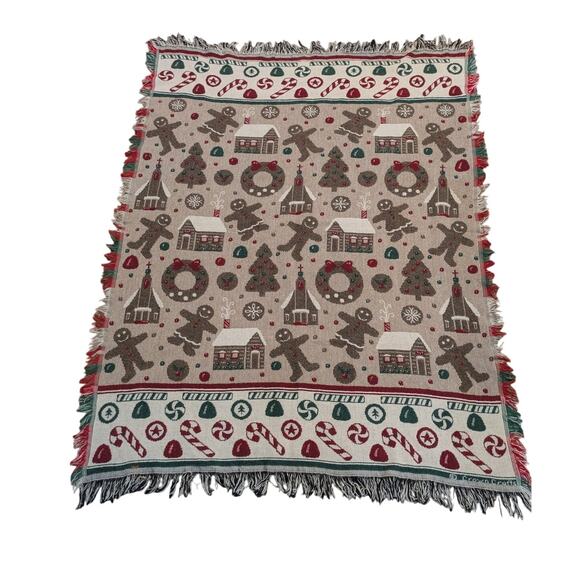 Vintage Crown Crafts Holiday weaved throw 48in X60in - Picture 1 of 4